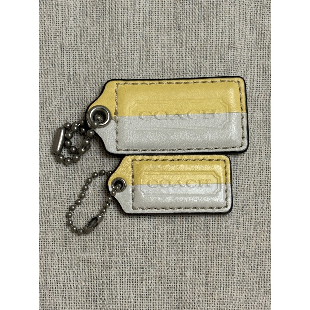 COACH 2.5" Hang Tag Charm Yellow & White Two-Tone Leather Set, Silver Ball Chain